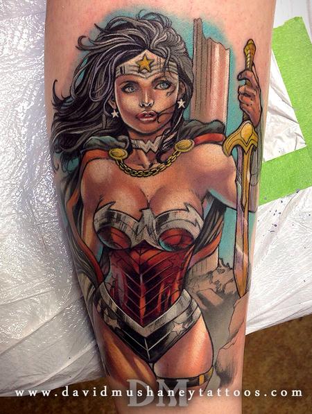 Tattoos - Color Wonder Woman Calf Tattoo - 89890